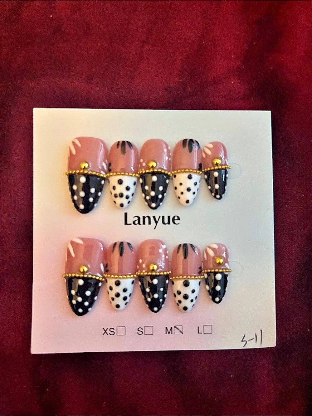 Lanyue Press-On Nails Pink & Black Size Medium
